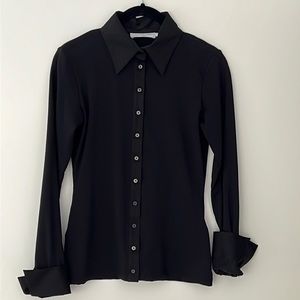 Anne Fontaine Nuage Long Sleeve Black Collared Shirt With Cufflinks